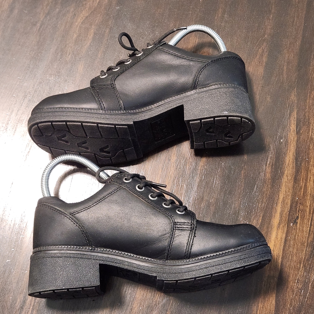 Harley Davidson Chunky Platform Motorcycle Shoes Lace Up Black Leather Womens 8 - Picture 6 of 11